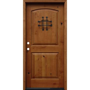 2-Panel Knotty Alder Wood Prehung Front Door