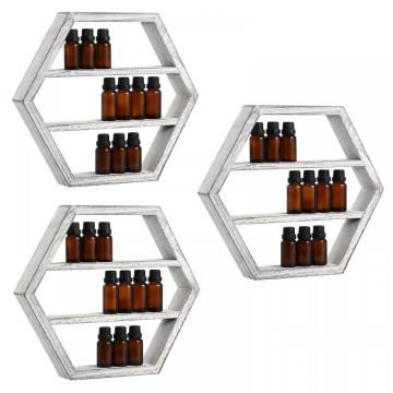 Wall Mounted Wooden Hexagon Floating Shelf