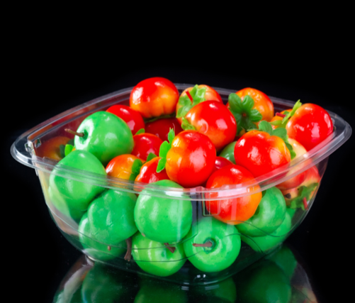 The tomato container has high appearance value, good preservation effect, plastic material, high hardness, and can be used repeatedly.