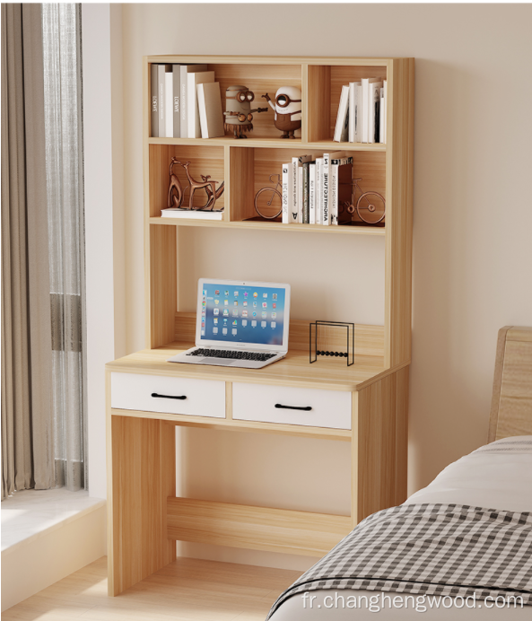 Bureau d&#39;ordinateur en bois moderne avec étagère et tabouret