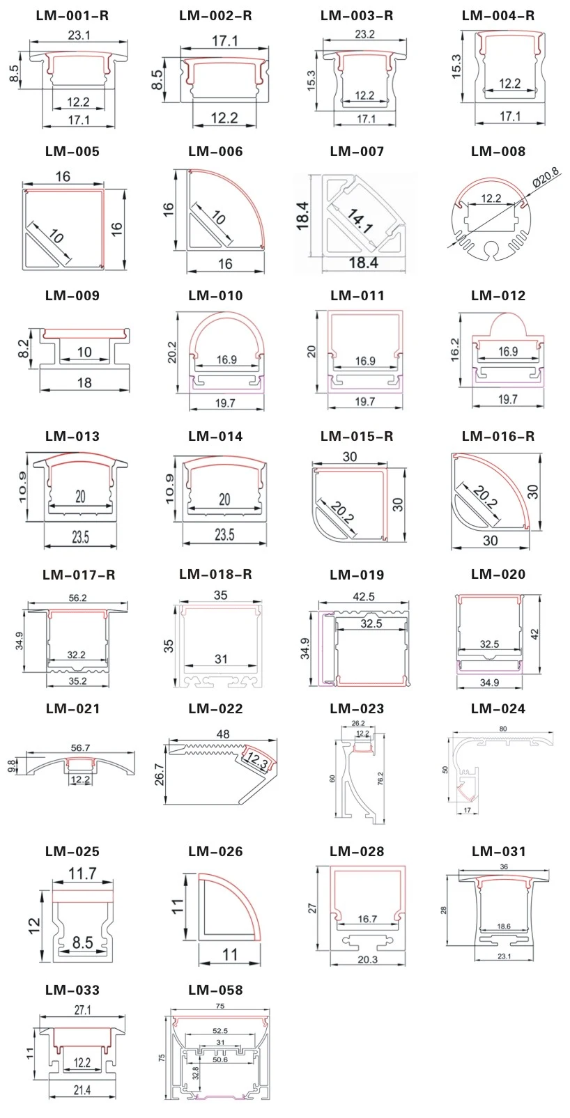 Surface mounting channel LED Aluminum profile