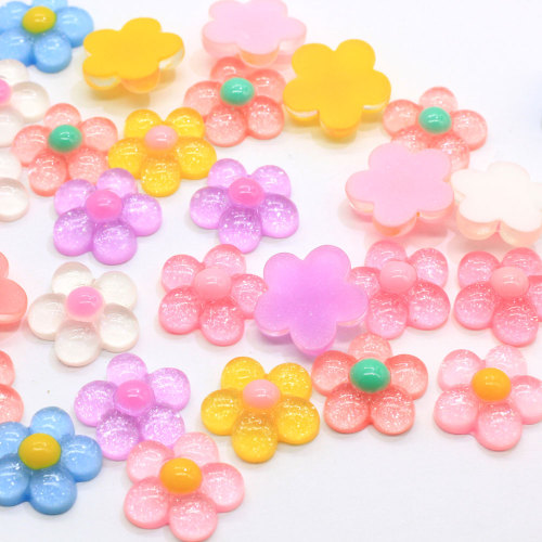 100Pcs / Lot 18MM Handgefertigte Harz Gelee Sonnenblumen Cabochons Flatback Flat Back Harz Gänseblümchen Blumenverzierungen Schleim Charms