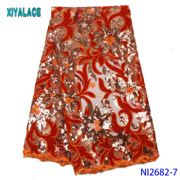 Nigerian Lace Fabric 2019 High Quality Lace Velvet Sequin Fabric Hot Sale Velvet Lace Fabric KSNI2682