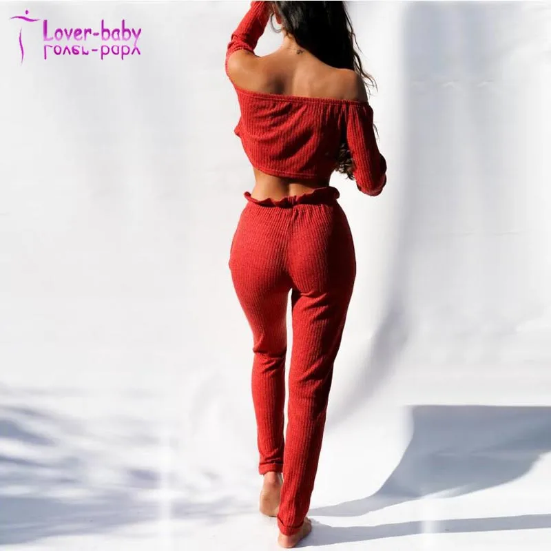 Wholesale Price Womens off Shoulder Tops Pants Sets