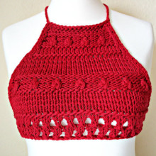 Knit halter top Crochet Red bikini top crop Beach tank