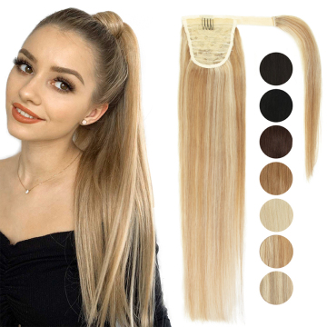 Wholesale Real Natural Hair Highlight Hairpiece Clip In Extensions Remi High Wrap Human Hair Ponytail Extensions