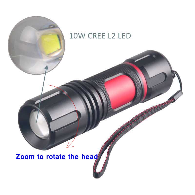 Ultra bright convoy L2 LED flashlight red aluminum 18650 or AAA zoom portable 1200 lumens xml2 led flashlight
