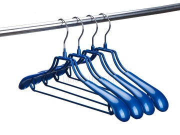 New MRS014 PVC coated metal coat hanger in shiny blue color