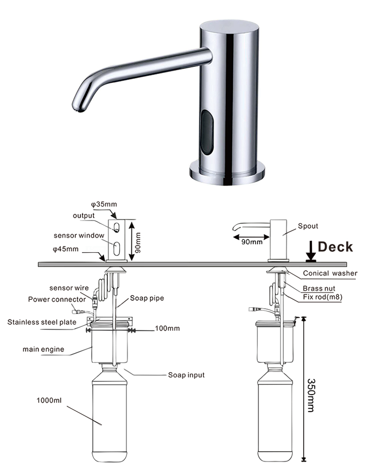 New Innovation Hand Wash Deck Mounted Bathroom Foaming Automatic Soap Dispenser