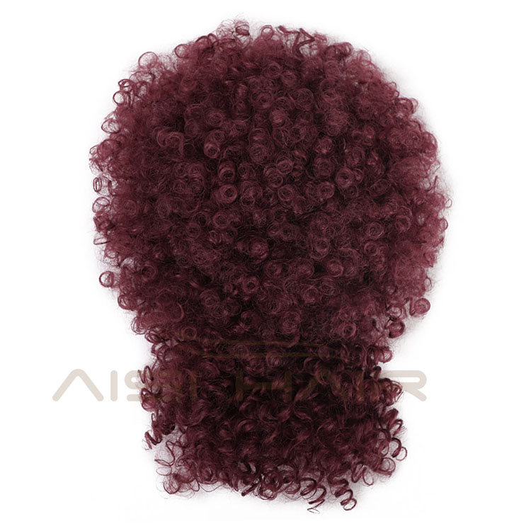 Aisi Hair New Design Kinky Curly Puff Red Color Hair Bun With Bangs Afro Short Curly Synthetic Hair Extension For Black Women