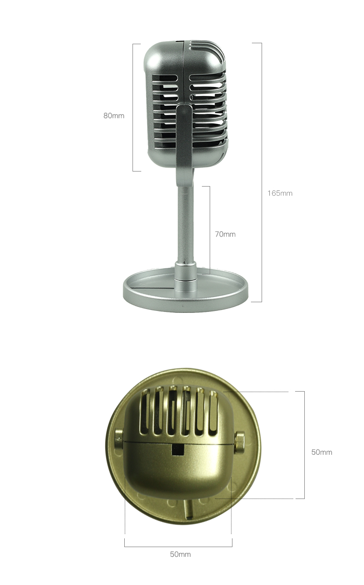 Non Working Booth Golden Retro Classical Vintage Microphone Mic With Round Base For Display