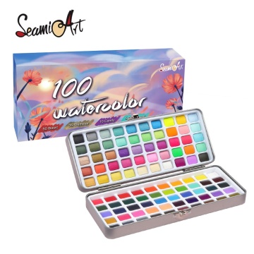 100 Colors Solid Watercolor Paint Tin Box Set