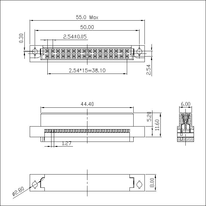 DID-32K1S0-2R DIN41612 Vertical Female Type 32P IDC Connectors 2 Row