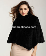 YR497 Top Quality Real Rabbit Knitted fur Poncho/ Genuine Rex Rabbit Fur Cape