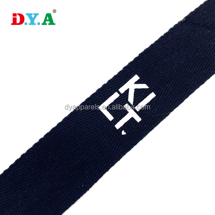 Customize eco-friendly herringbone cotton tape 3.8 cm logo printed cotton twill herringbone webbing tape