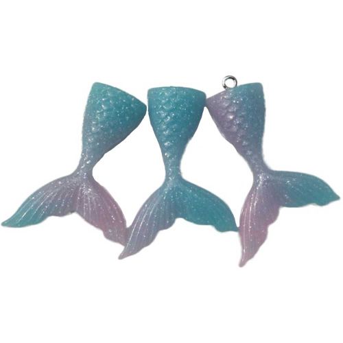 44MM plastic resin mermaid tail glitter cabochons/ necklace bead charm pendant with 3MM top hole jewelry finding accessory