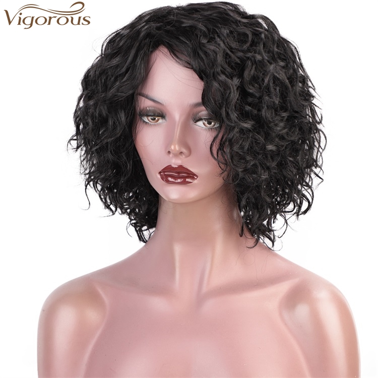 Vigorous Wholesale Price Human Hair Wigs Afro Curly Wigs For White Women 12 Inches Side Part Short Black Hair Wig