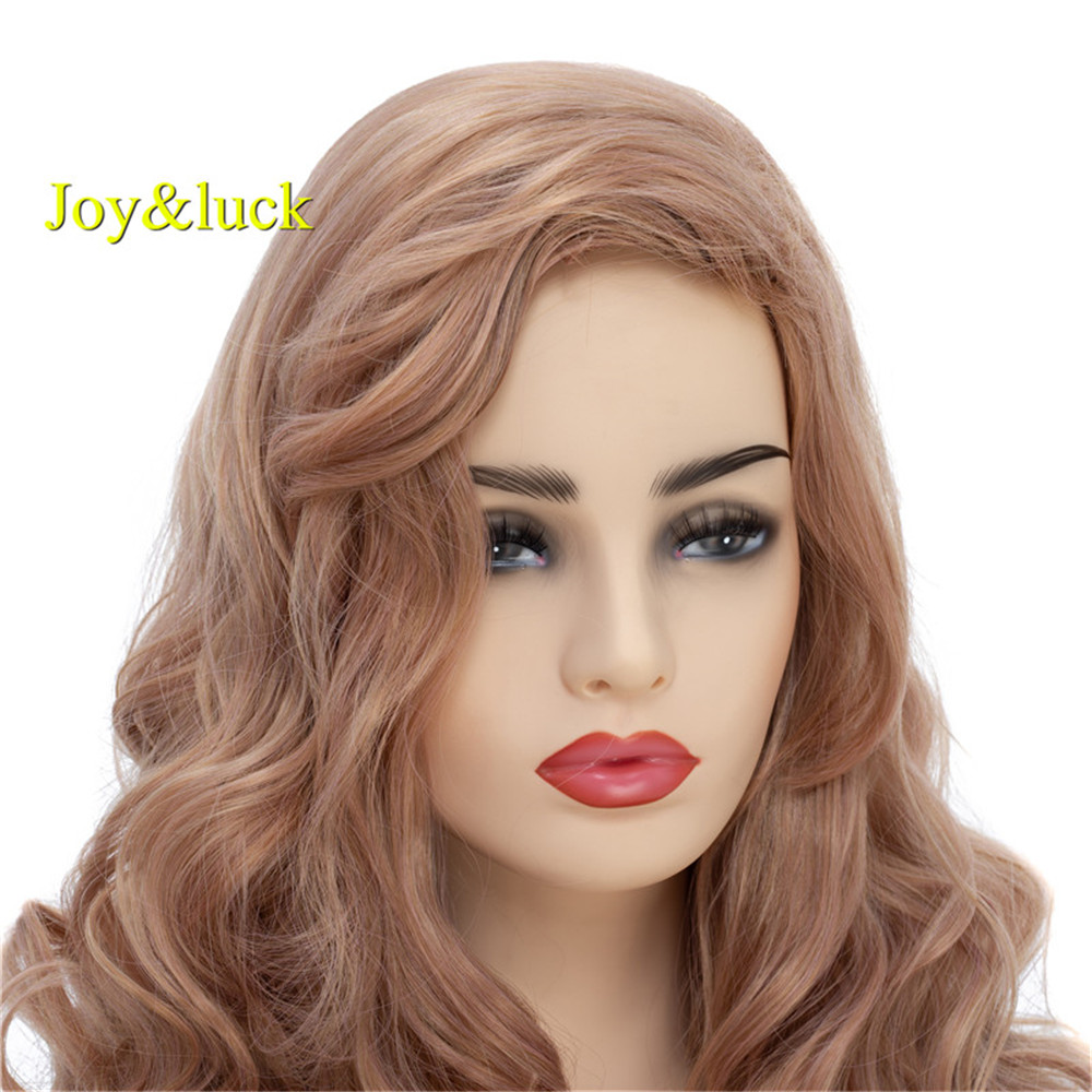 Long Rose Gold Color Natural Wavy Synthetic Wigs for Women or DIY Curly Wigs for Women Wave Hair Style