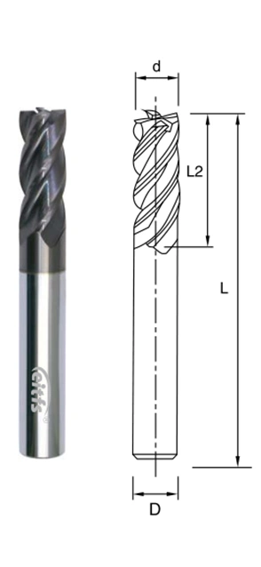 HRC 55 Milling Tools Carbide 4 Flute Square End Mill with Coating