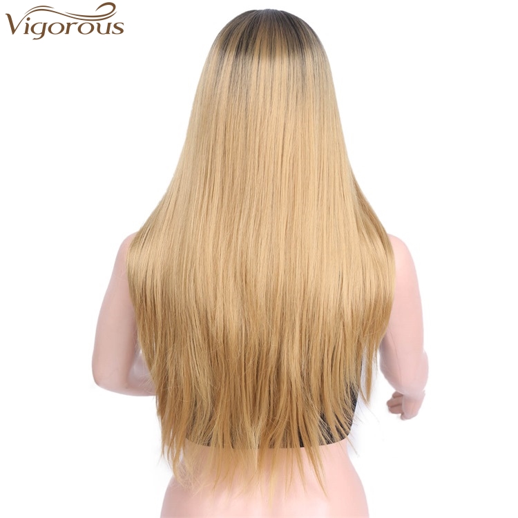Vigorous hot selling cheap ombre blonde none lace front natural for women premium fiber synthetic hair blend wigs