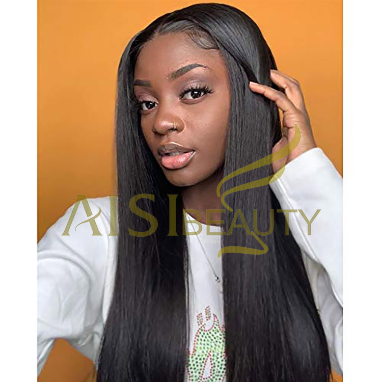 Aisi Beauty Wholesale Vendor Cheap Long Silky Straight Black Wig Swiss Lace Synthetic Hair For Black Women Lace Front Wig