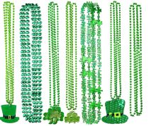 St. Patrick's Day Shamrock Clover Green Bead Necklace - Irish Party Supply