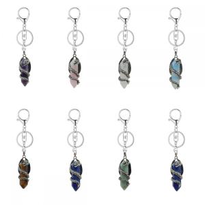 Gemstone Double Hexagonal Prism Emballé Silver Dragon Stone Key Chains Vintage Crystal Dragon Charm Keychain Key Ring Gift