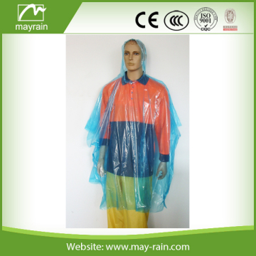 poncho blue color disposable plastic rain poncho with hood