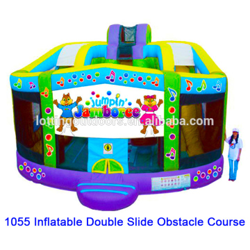 cheap inflatable obstacle course, kids obstacle course equipment, Inflatable Double Slide Obstacle Course