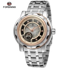 2017 western men's mechanical watchs forsining watch skeleton stainless steel bracelet hand watch