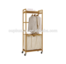 2015 New Style Bamboo laundry hamper trolley hot sale hamper basket with clothes rack