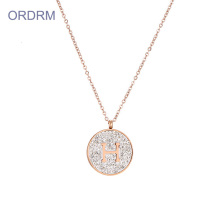 Custom Rhinestone Initial Disc Necklace For Moms