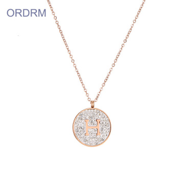 Custom Rhinestone Initial Disc Necklace For Moms