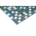 Gạch mosaic thủy tinh màu xanh lam hỗn hợp màu trắng