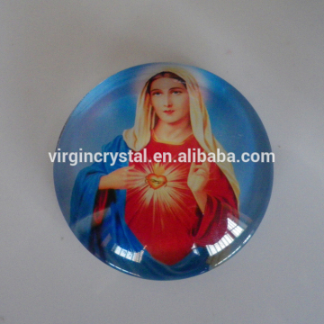 Wholesale Color printing round dome crystal Virgin Mary image fridge magnet for home decoration