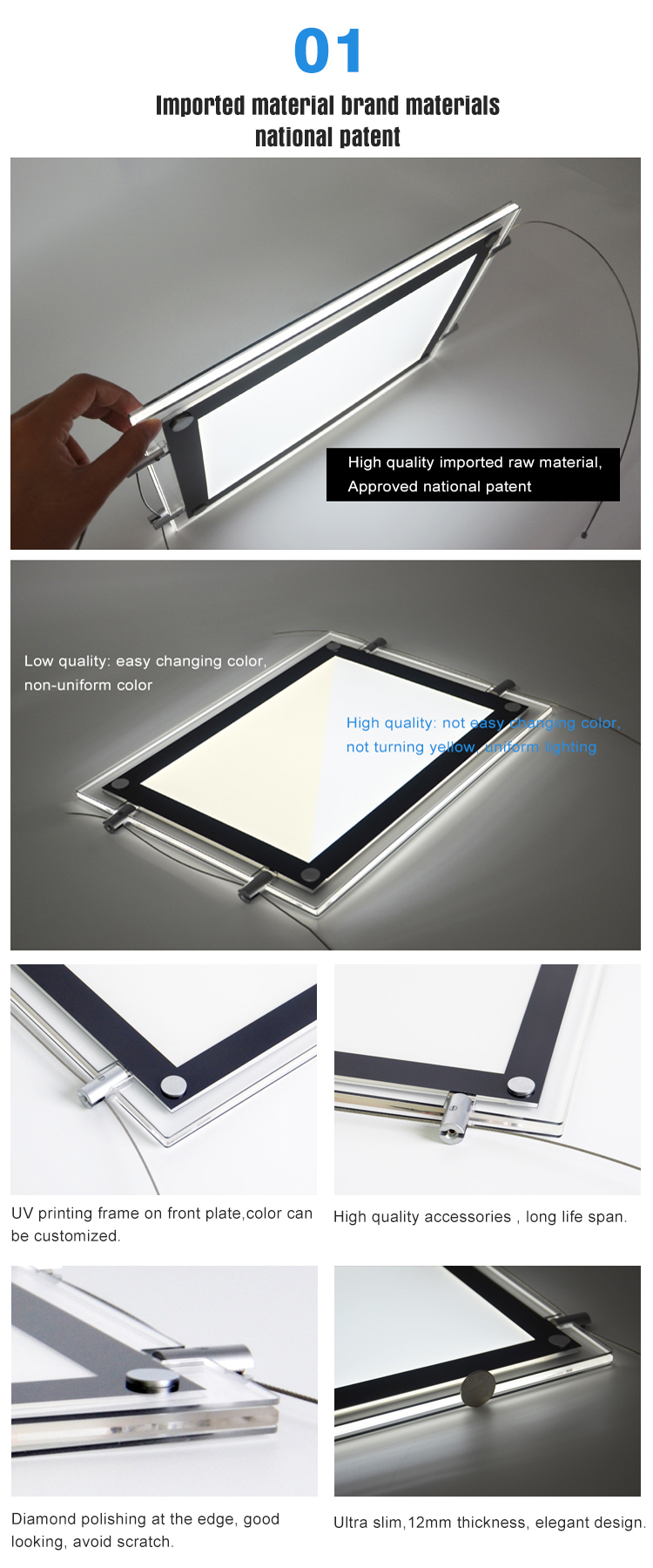 Indoor LED backlit lighting panel poster printing wall mounted super thinnest picture frame transparent Acrylic light box