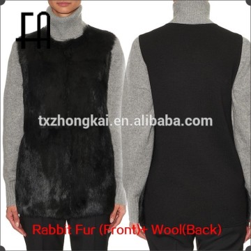 Factory directly wholesale price women's rabbit and wool fur vest /wool rabbit fur vest