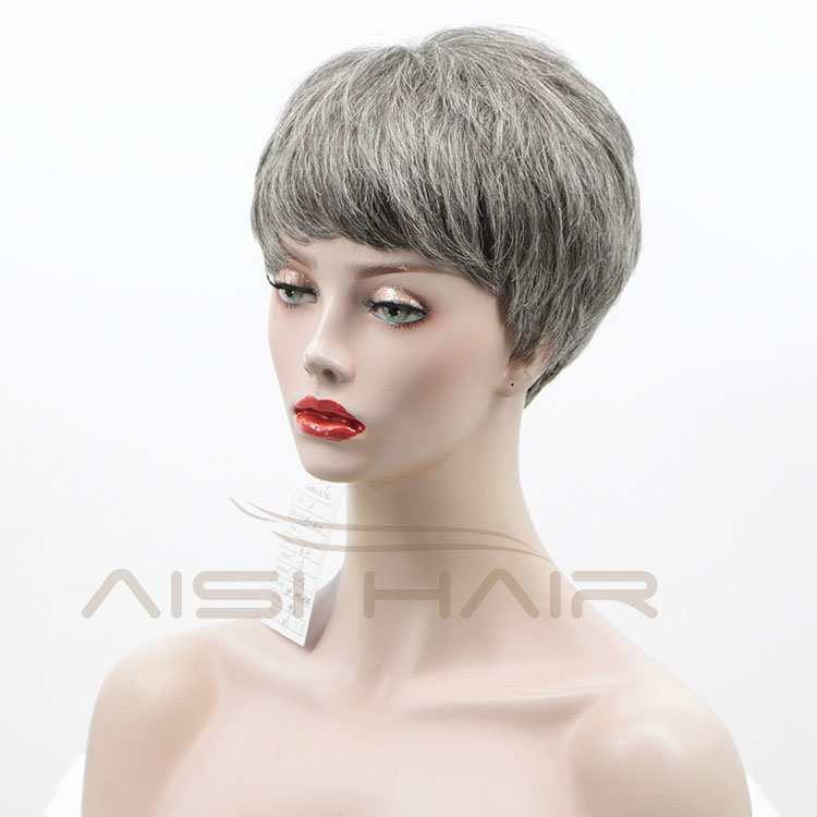 Aisi Hair New Design Cheap Vendor Short Pixie Cut Regular Wave Gray  Brazilian Hair For Black Women Human Hair Wigs
