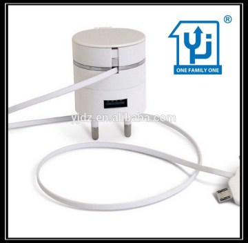 Multifunction Retractable Travel Charger with usb port