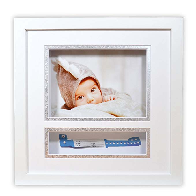 Custom White Clothespin Collage Keepsake Frame Baby Hospital ID Bracelet and Photo Keepsake Frame Art Baby Frames Collection