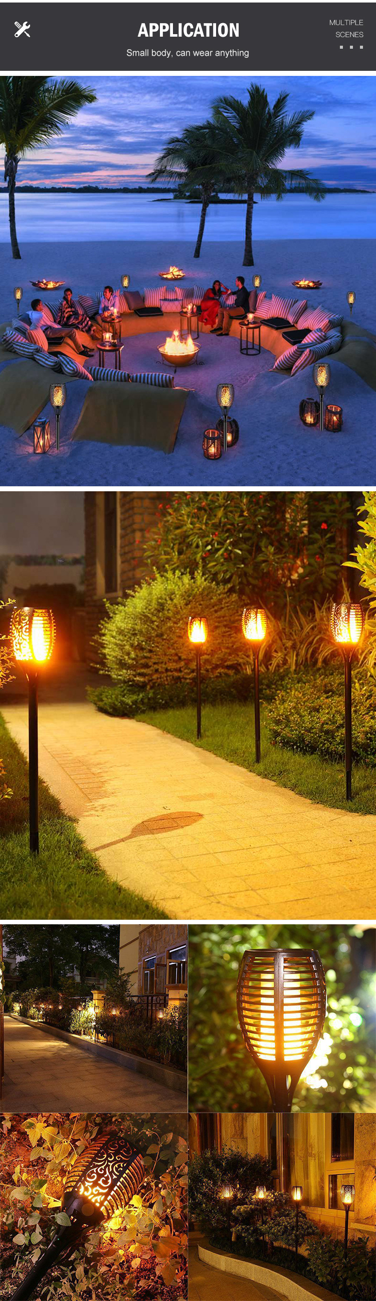 OKELI waterproof 90 LED Outdoor Dancing Flickering Torches flame solar garden light