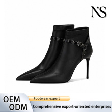 Black Leather Studded Buckle Stiletto Heel