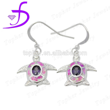 wholesale tortoise shape silver jewelry pink opal earrings with cz