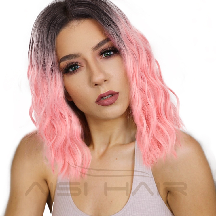 Aisi Hair Wholesale For Women Ombre Pre Plucked Deep Wave Heat Resistant Short Bob Cut Wigs Lace Front Synthetic