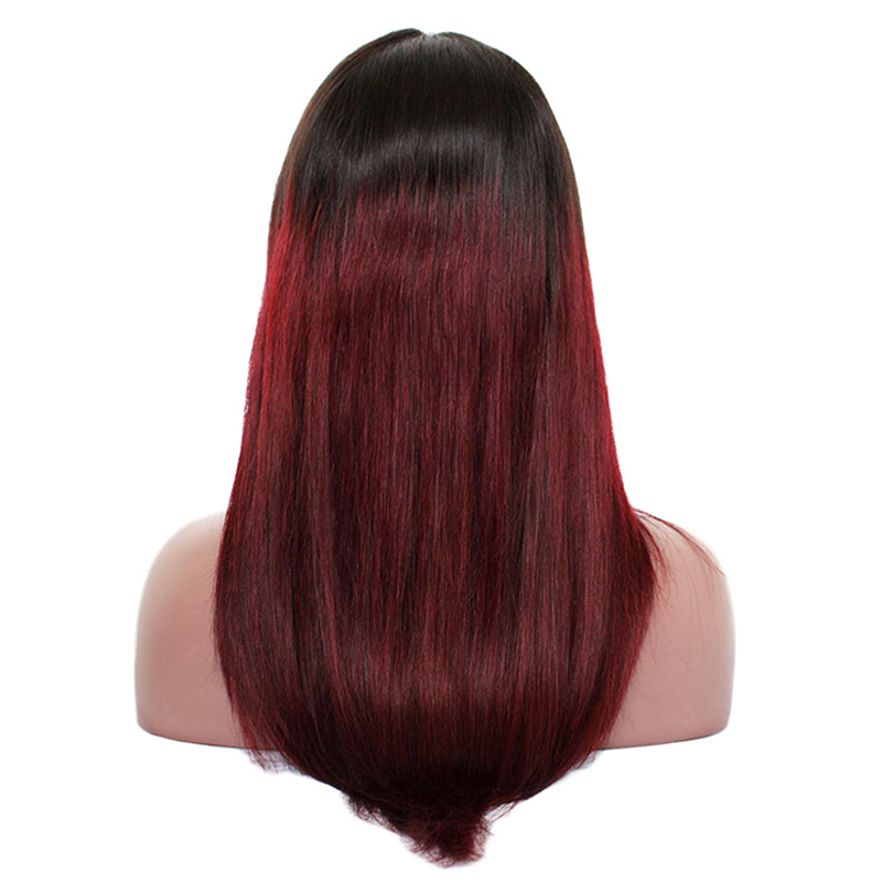 cheap 1B 99J color lace frontal  human hair wig, two tone color straight lace wigs brazilian hair,human hair wigs