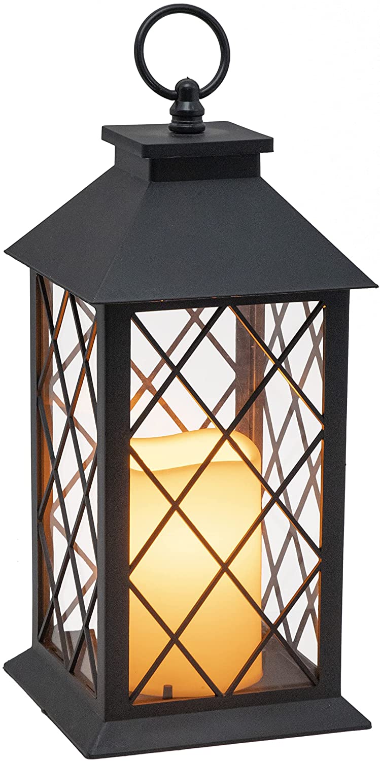 Lantern with LED Flameless Candle and Timer