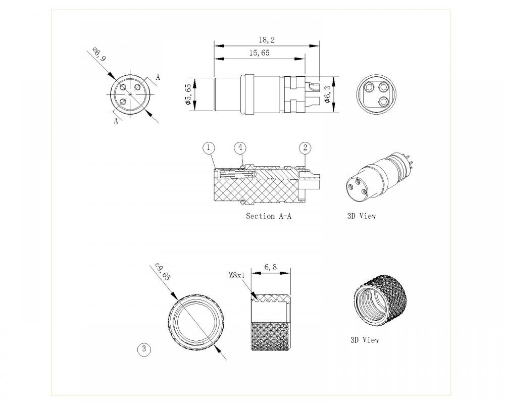 M8-XP-F-146-0 M8 2-4P LADO FEMANO