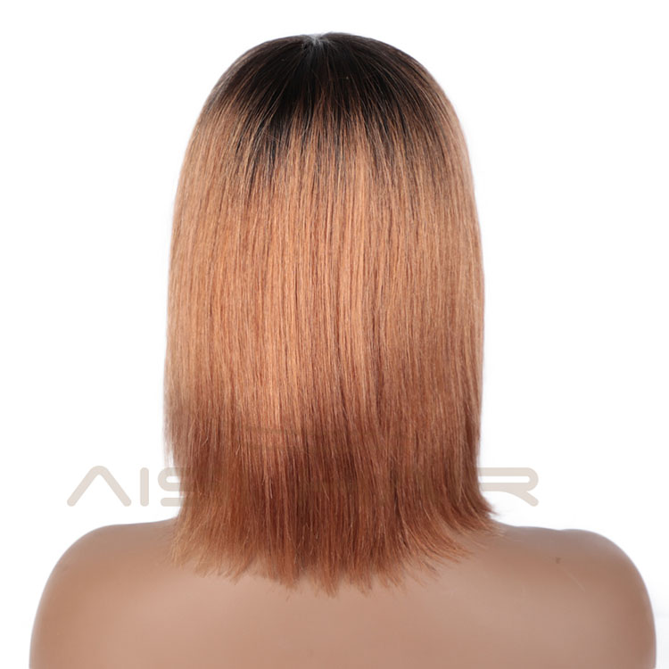 Aisi Hair Cheap Wholesale Vendor Short Bob Wigs With Bangs Ombre Brown Silky Straight Brazilian Human Hair Wig