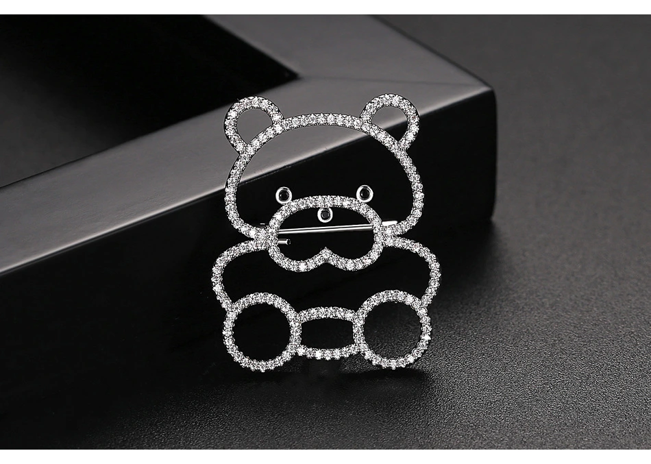 Fashion Jewelry Accessories Bear CZ Animal Brass Brooch