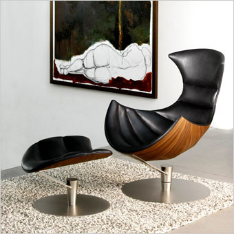 Modern Lund & Paarmann european leather lounge lobster chair and ottoman in fibreglass